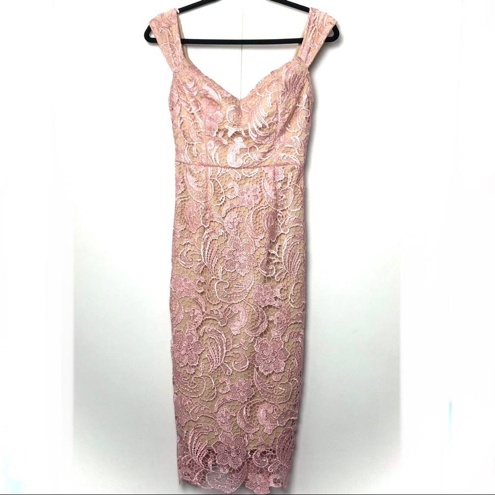 Hello Molly Pink Lace MIDI Dress Off the Shoulder